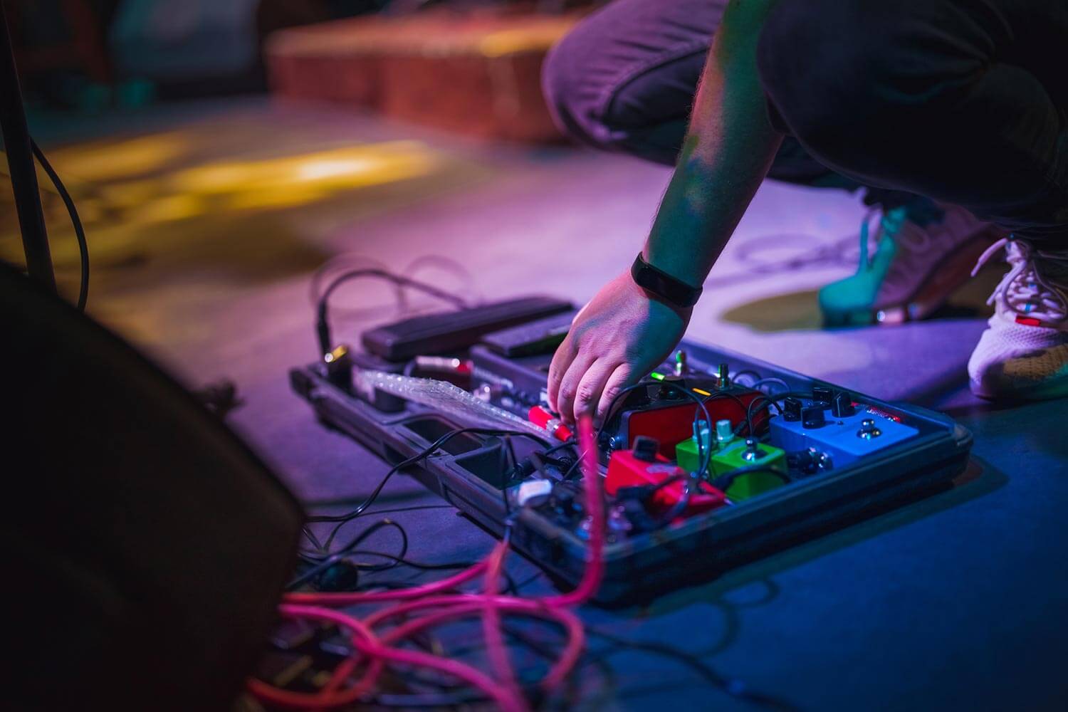 Guitar effect pedals on stage Guitar effect pedals on stage